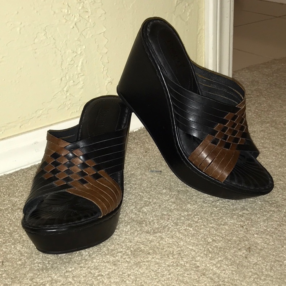 Born high heel wedges with a basket weave pattern